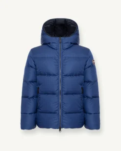 Piumino Colmar blu royal in nylon trapuntato reversibile in tessuto liscio con cappuccio fisso