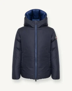 Piumino Colmar blu royal in nylon trapuntato reversibile in tessuto liscio con cappuccio fisso
