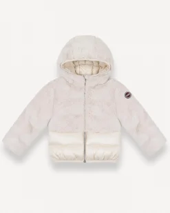 Piumino Colmar in nylon avorio imbottito con cappuccio e pelliccia