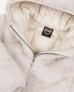 Piumino Colmar in nylon avorio imbottito con cappuccio e pelliccia
