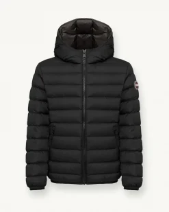 Piumino Colmar nero con cappuccio fisso in nylon opaco