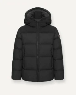 Piumino Colmar nero in nylon trapuntato in tessuto liscio con cappuccio fisso