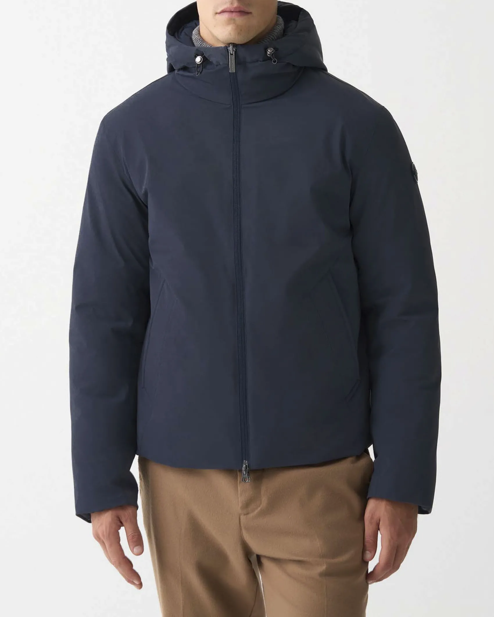 Piumino Colmar Originals blu con cappuccio in nylon opaco a trapuntatura laserata effetto spinato reversibile in parte liscia