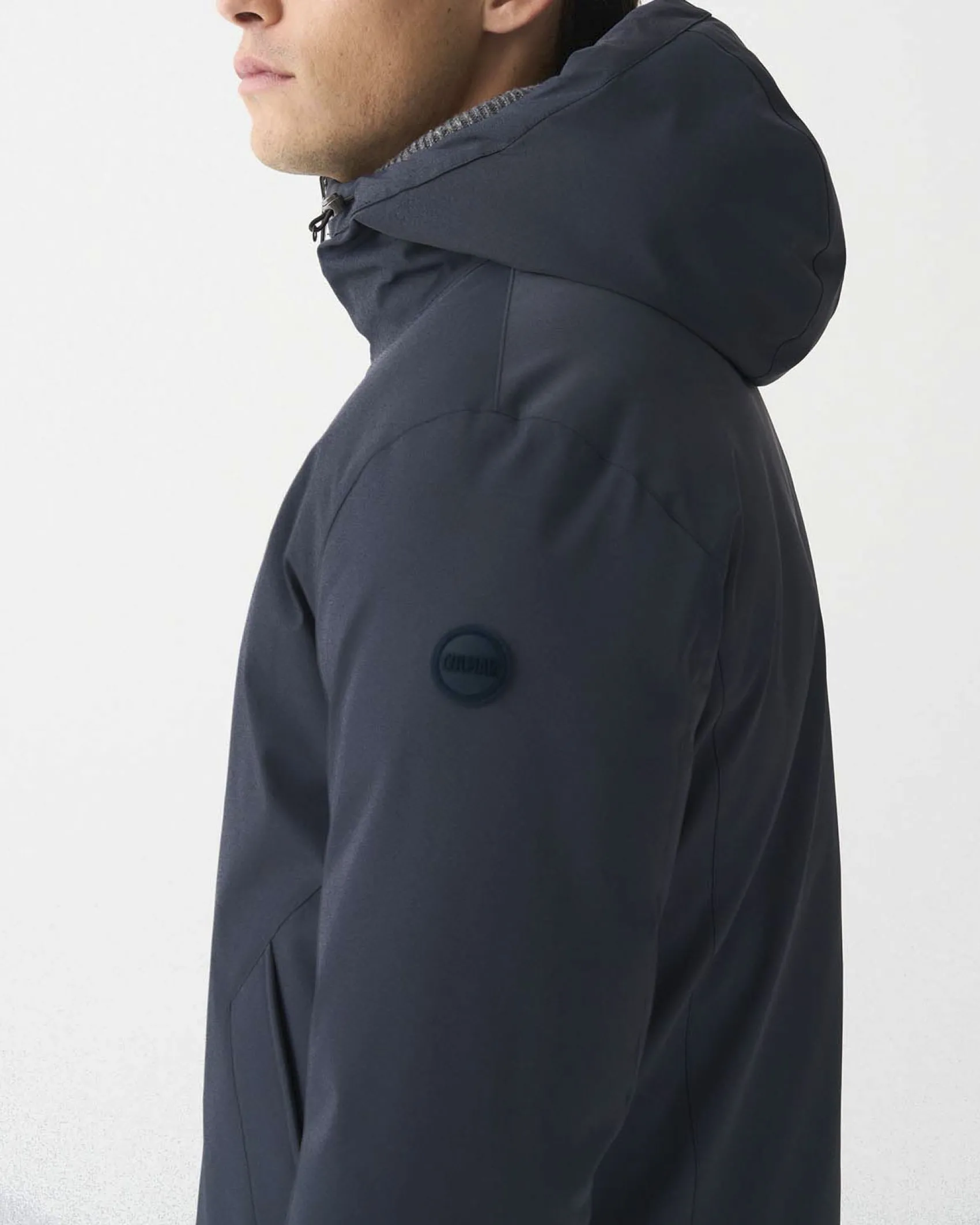 Piumino Colmar Originals blu con cappuccio in nylon opaco a trapuntatura laserata effetto spinato reversibile in parte liscia