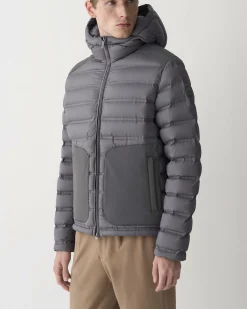 Piumino Colmar Originals grigio bi-tessuto con cappuccio e inserti su spalle e tasche in tessuto stretch