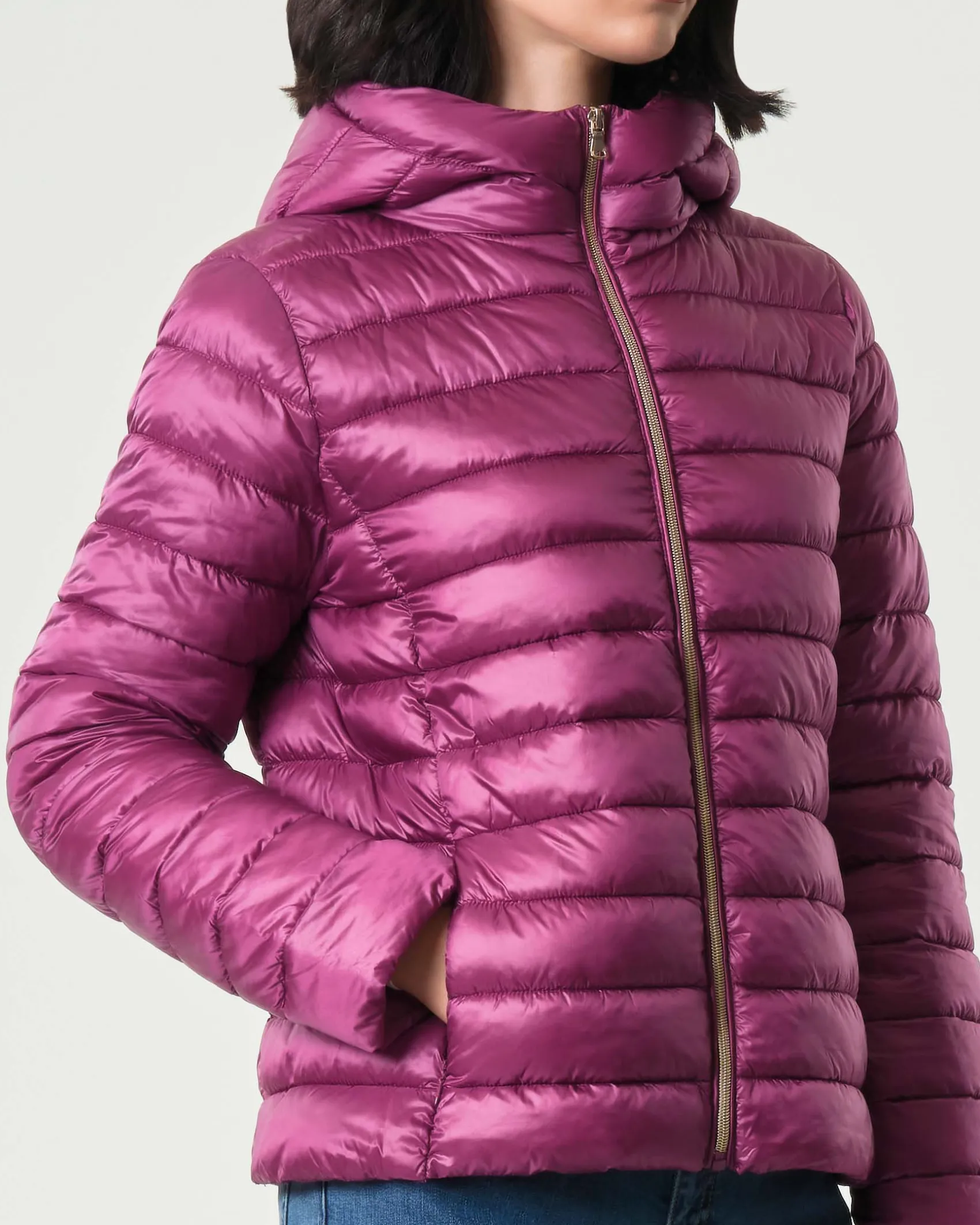 Piumino color ciclamino Emme Marella in tessuto tecnico downproof antigoccia con cappuccio