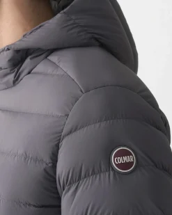 Piumino con cappuccio Colmar Originals grigio antracite in nylon crinkle imbottito in piuma