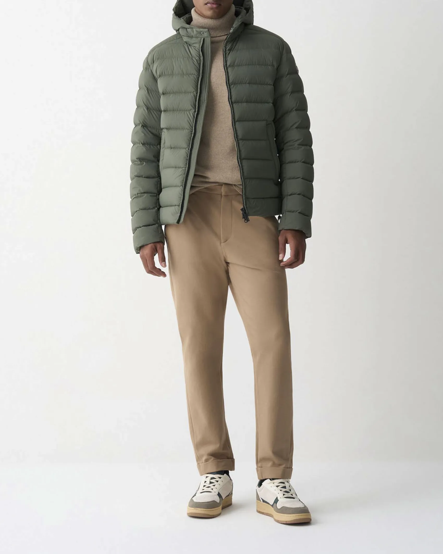 Piumino con cappuccio Colmar Originals verde militare in nylon crinkle imbottito in piuma