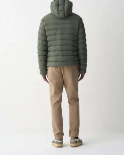 Piumino con cappuccio Colmar Originals verde militare in nylon crinkle imbottito in piuma