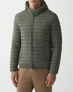 Piumino con cappuccio Colmar Originals verde militare in nylon crinkle imbottito in piuma