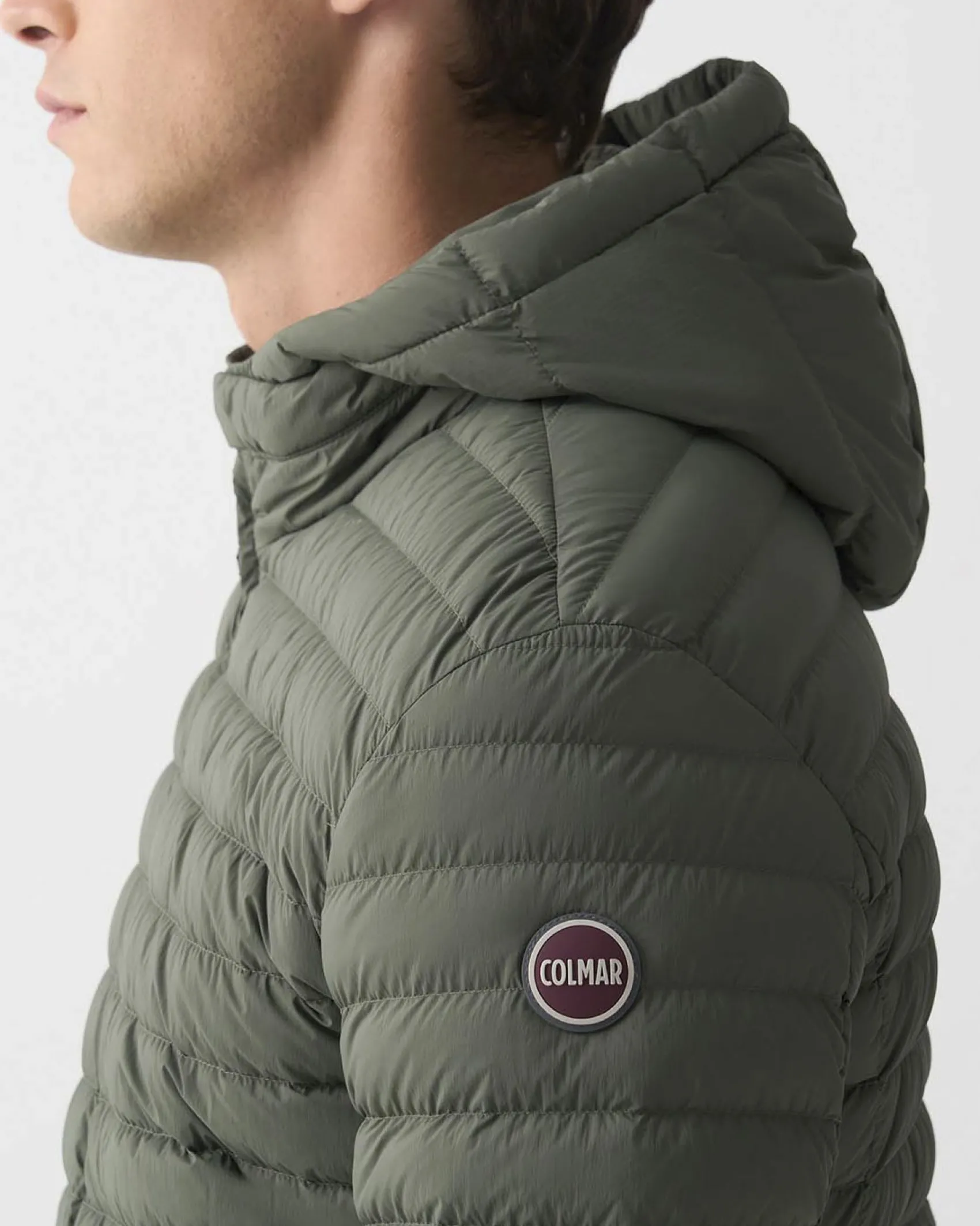 Piumino con cappuccio Colmar Originals verde militare in nylon crinkle imbottito in piuma