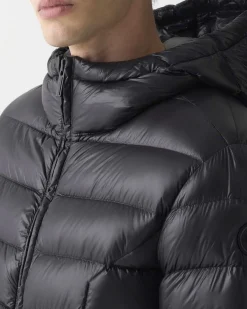 Piumino con cappuccio Colmar Originals nero in nylon lucido imbottito in piuma
