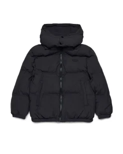 Piumino Diesel nero in nylon opaco con cappuccio