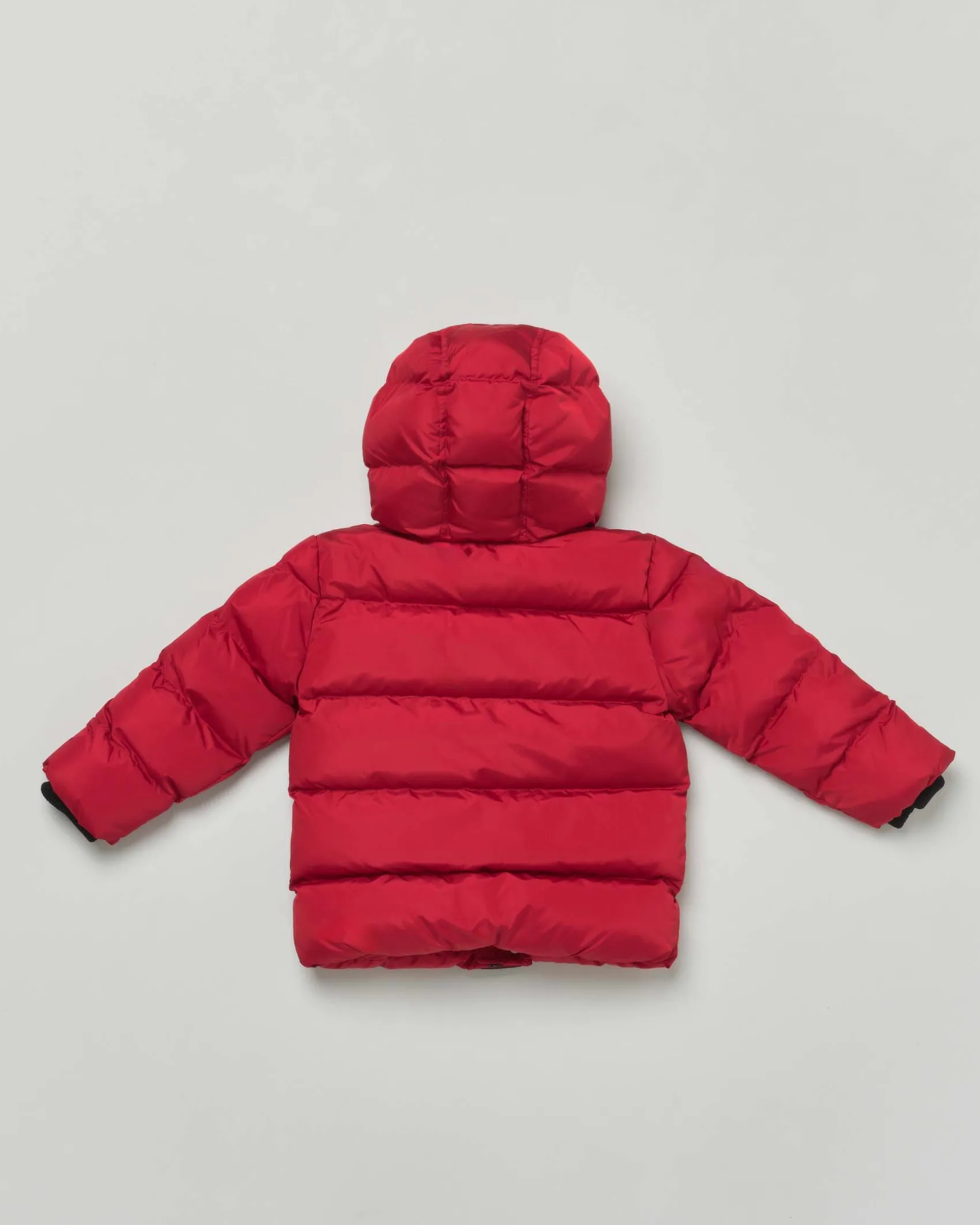 Piumino Dsquared2 rosso trapuntato con cappuccio e banda logo nera