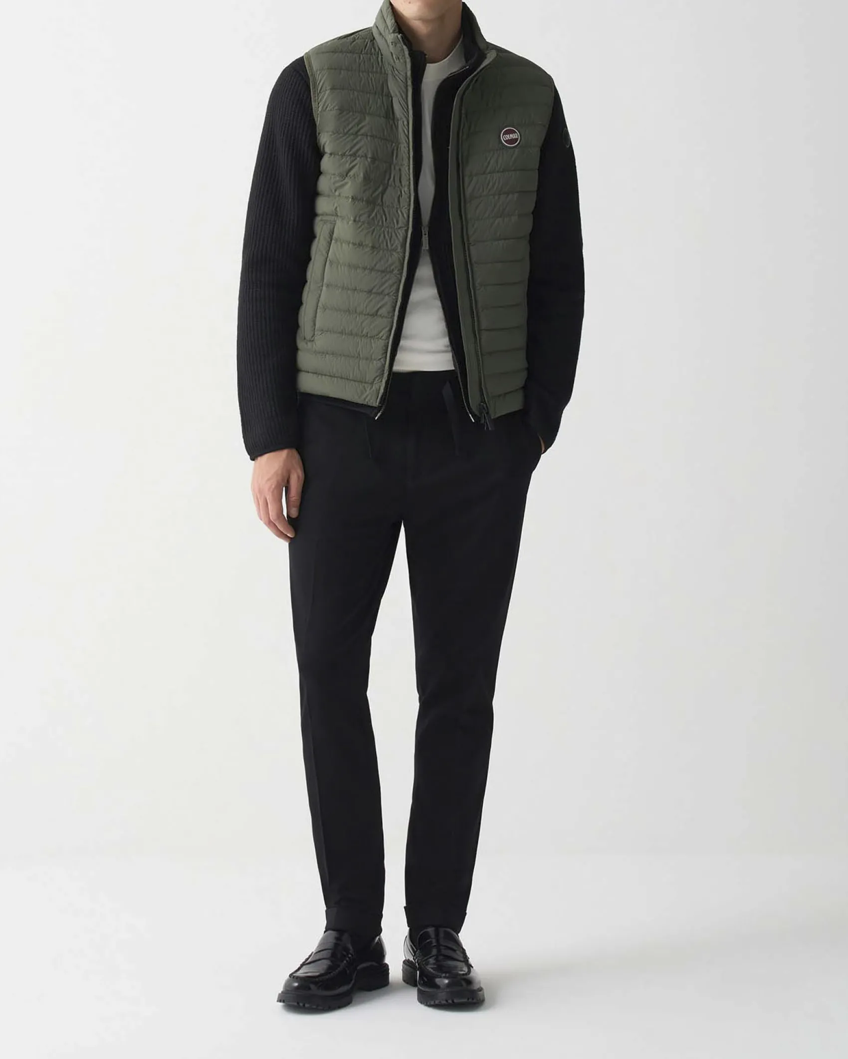Piumino gilet Colmar Originals verde militare in nylon crinkle imbottito in piuma