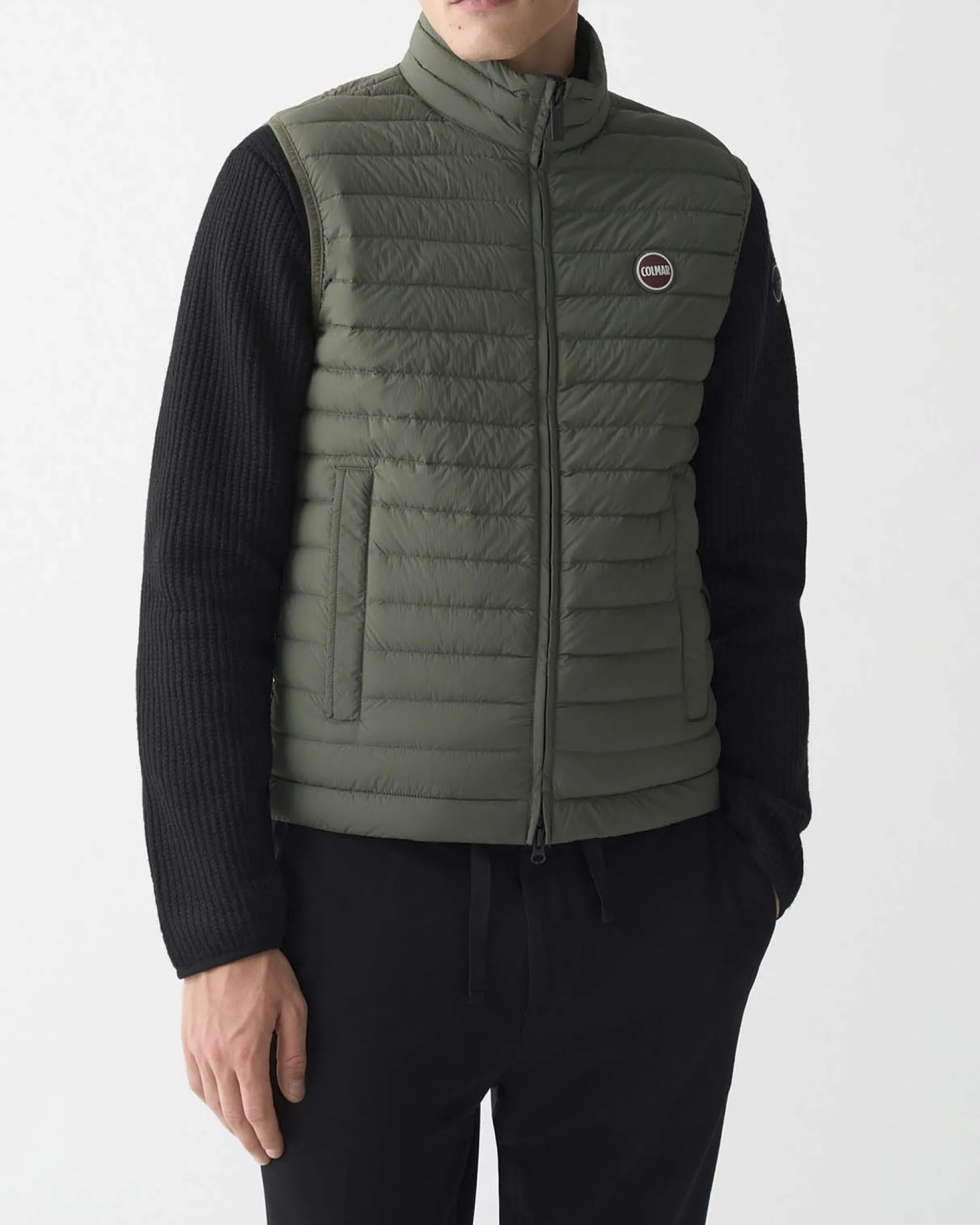 Piumino gilet Colmar Originals verde militare in nylon crinkle imbottito in piuma