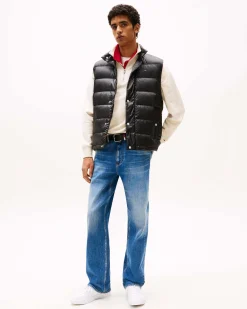 Piumino gilet Tommy Jeans nero in nylon imbottito in piuma con chiusura a bottoni