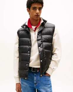 Piumino gilet Tommy Jeans nero in nylon imbottito in piuma con chiusura a bottoni