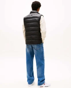 Piumino gilet Tommy Jeans nero in nylon imbottito in piuma con chiusura a bottoni