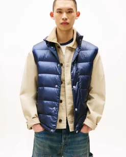 Piumino gilet Tommy Jeans blu in nylon imbottito in piuma con chiusura a bottoni