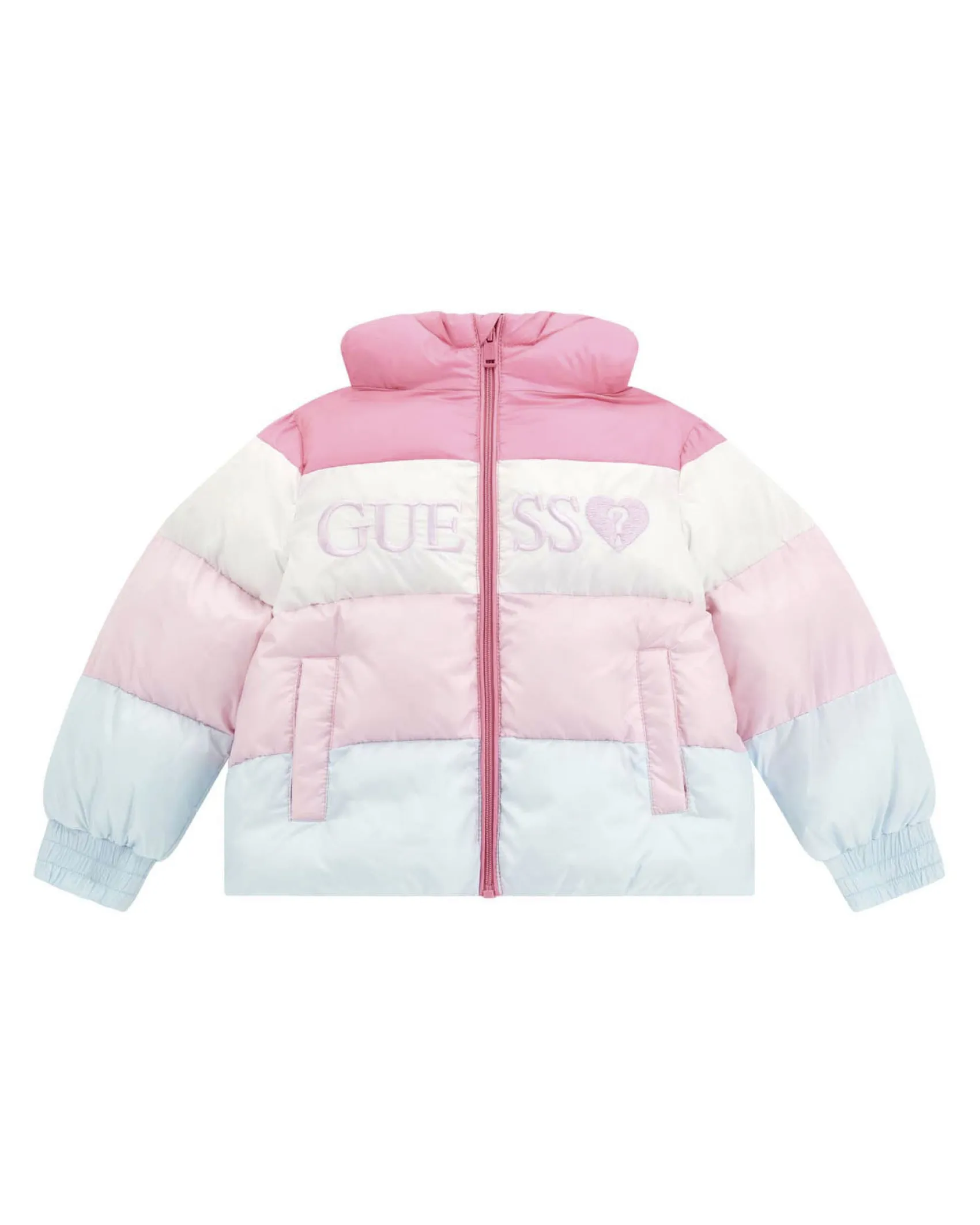 Piumino Guess a righe colori pastello con cappuccio