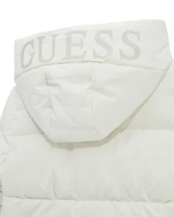 Piumino Guess avorio in nylon effetto lurex con cappuccio