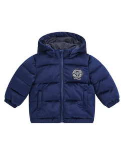 Piumino Guess blu in velluto con cappuccio rimovibile