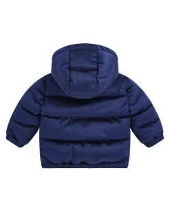 Piumino Guess blu in velluto con cappuccio rimovibile