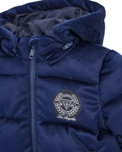 Piumino Guess blu in velluto con cappuccio rimovibile