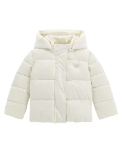 Piumino Guess color latte effetto lurex trapuntato con cappuccio