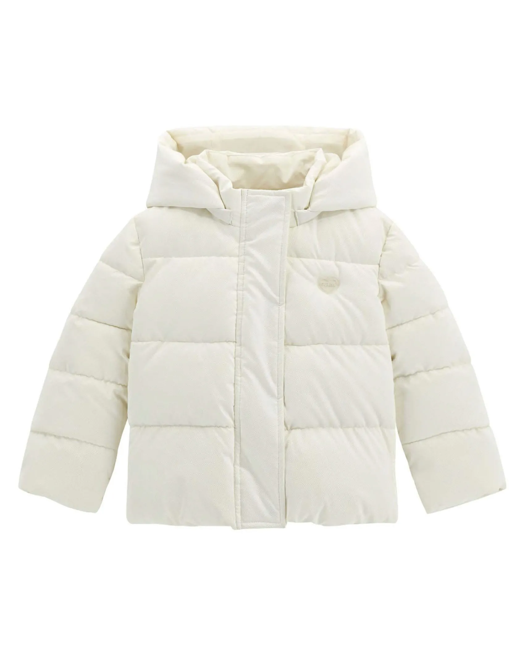 Piumino Guess color latte effetto lurex trapuntato con cappuccio