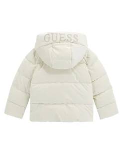 Piumino Guess color latte effetto lurex trapuntato con cappuccio