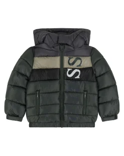 Piumino Guess in nylon verde con cappuccio