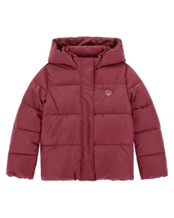 Piumino Guess rossa in nylon effetto lurex con cappuccio