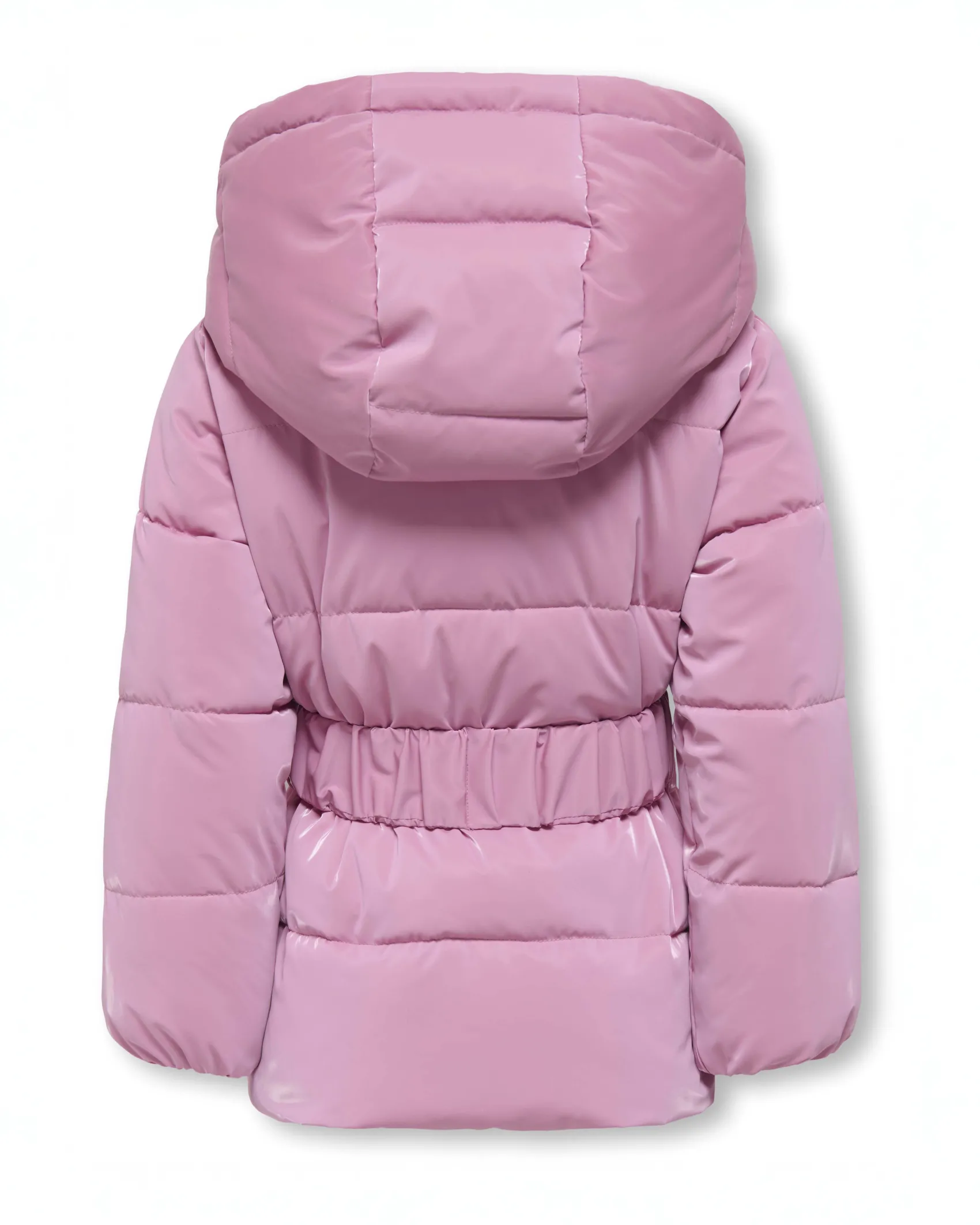 Piumino Kids Only rosa laccato con cappuccio e cintura