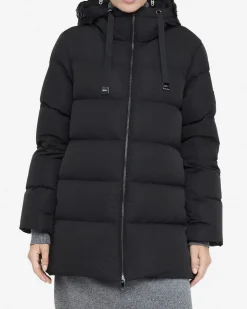 Piumino Liu Jo Jeans nero in nylon trapuntato con cappuccio e ricami