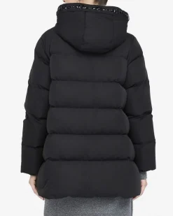Piumino Liu Jo Jeans nero in nylon trapuntato con cappuccio e ricami