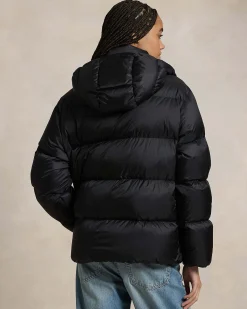 Piumino nero Polo Ralph Lauren con imbottitura in piuma naturale e cappuccio removibile