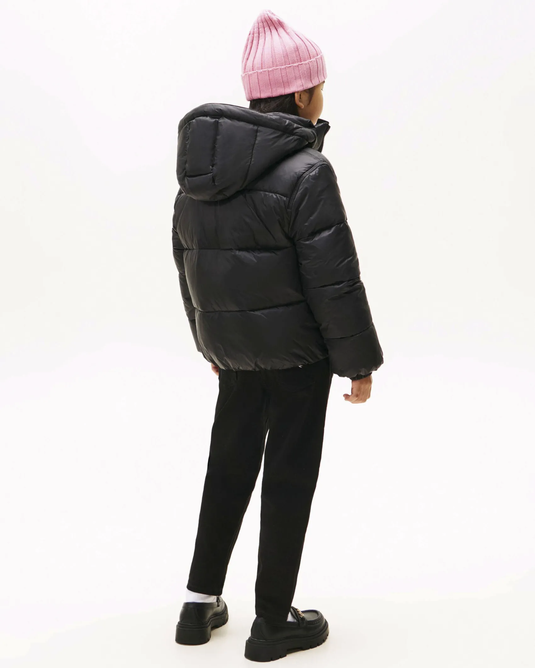 Piumino nero Tommy Hilfiger trapuntato con cappuccio