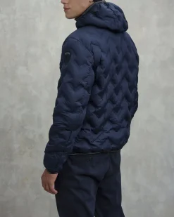Piumino Piery Blauer blu con cappuccio fisso e trapuntatura spinata effetto 3D laserato