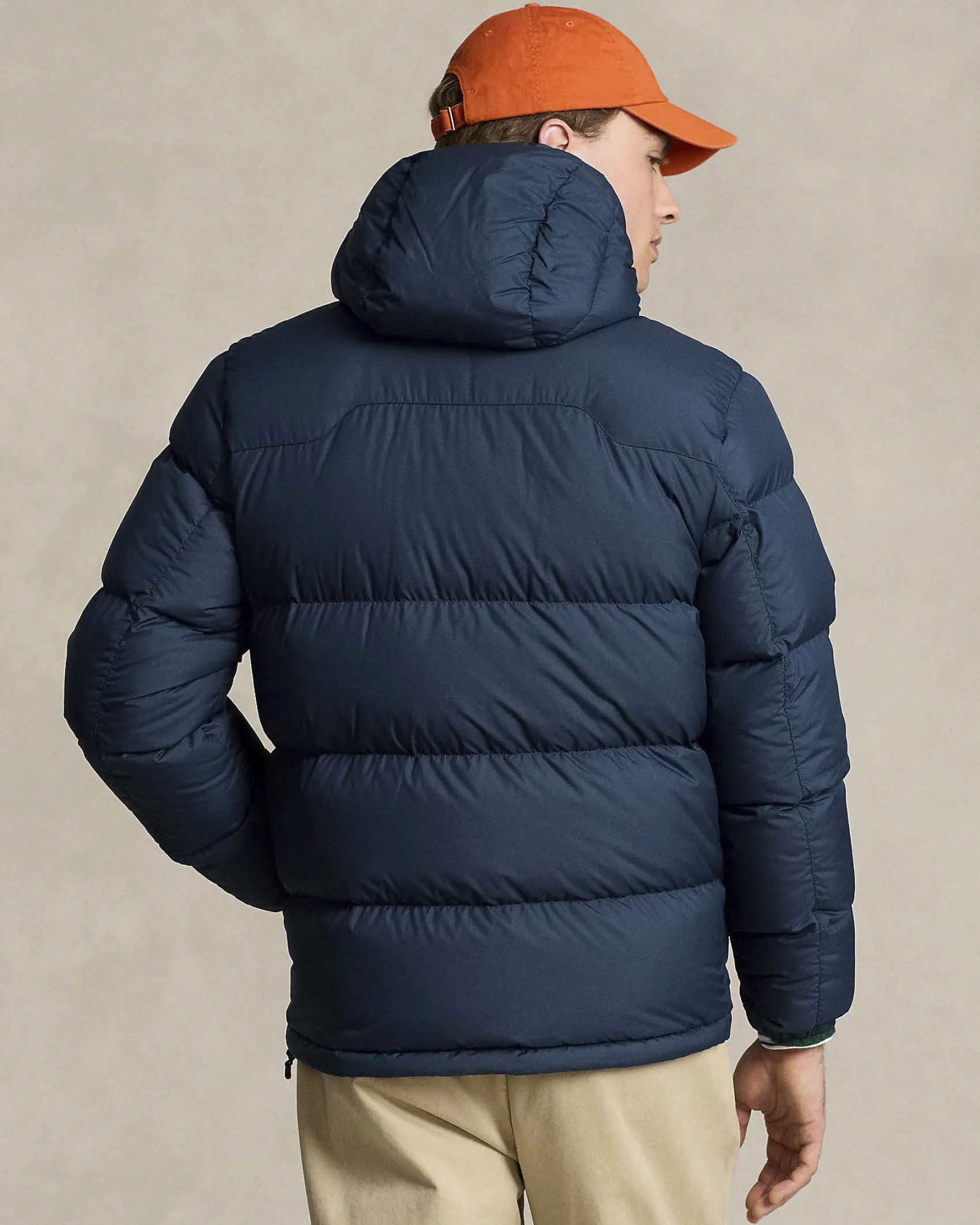 Piumino Polo Ralph Lauren blu in nylon opaco con cappuccio staccabile