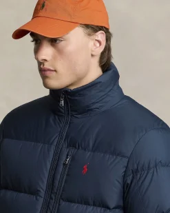 Piumino Polo Ralph Lauren blu in nylon opaco con cappuccio staccabile