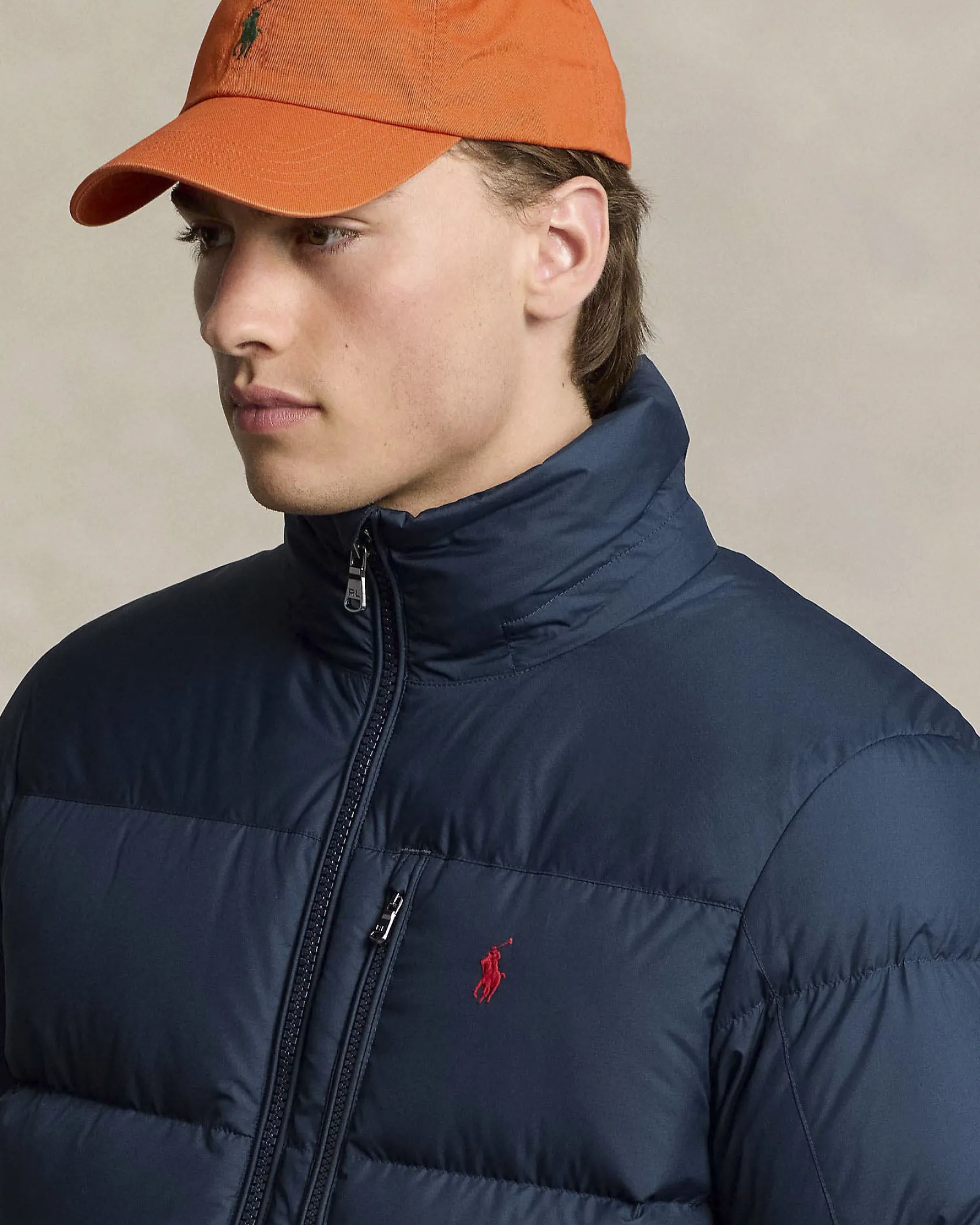 Piumino Polo Ralph Lauren blu in nylon opaco con cappuccio staccabile