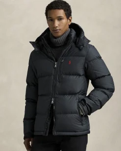 Piumino Polo Ralph Lauren nero in nylon opaco con cappuccio staccabile