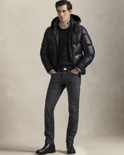 Piumino Polo Ralph Lauren nero in nylon lucido con cappuccio staccabile