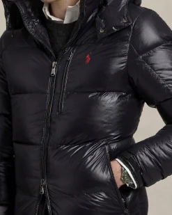 Piumino Polo Ralph Lauren nero in nylon lucido con cappuccio staccabile