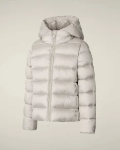Piumino Save the duck beige chiaro modello Bibi in tessuto opaco con cappuccio fisso