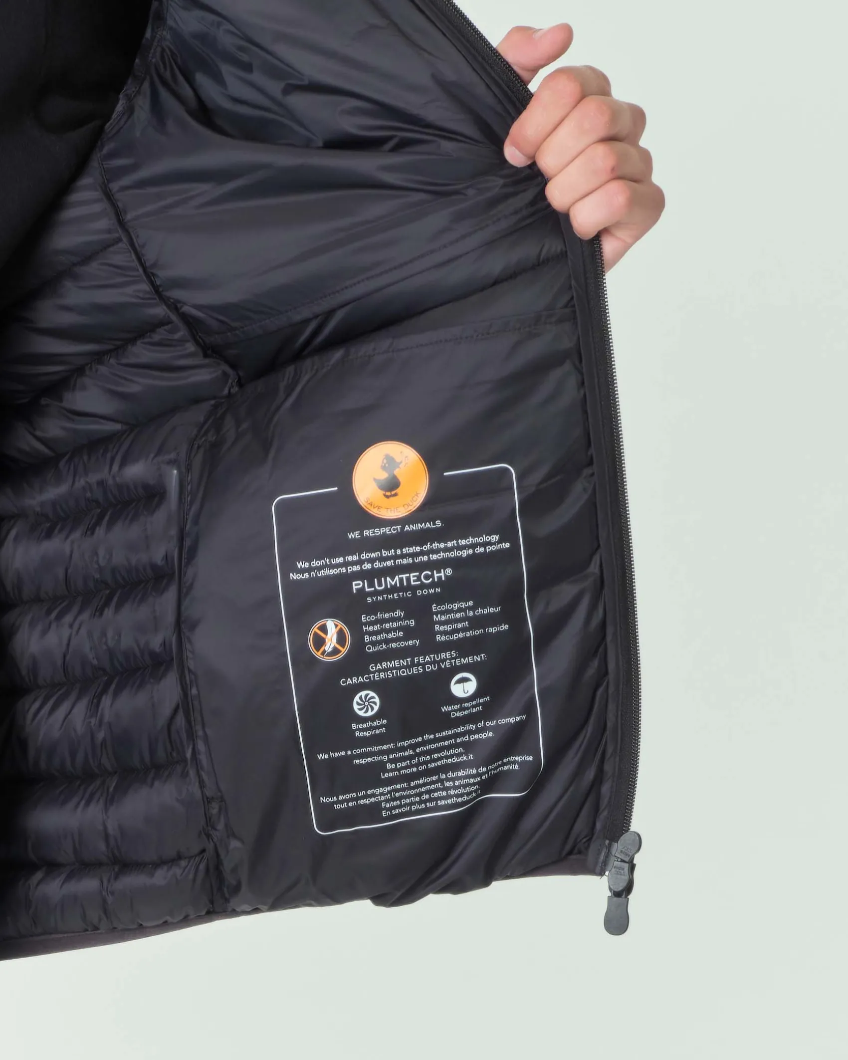Piumino Save the duck nero opaco imbottito in Plumtech® con cappuccio fisso