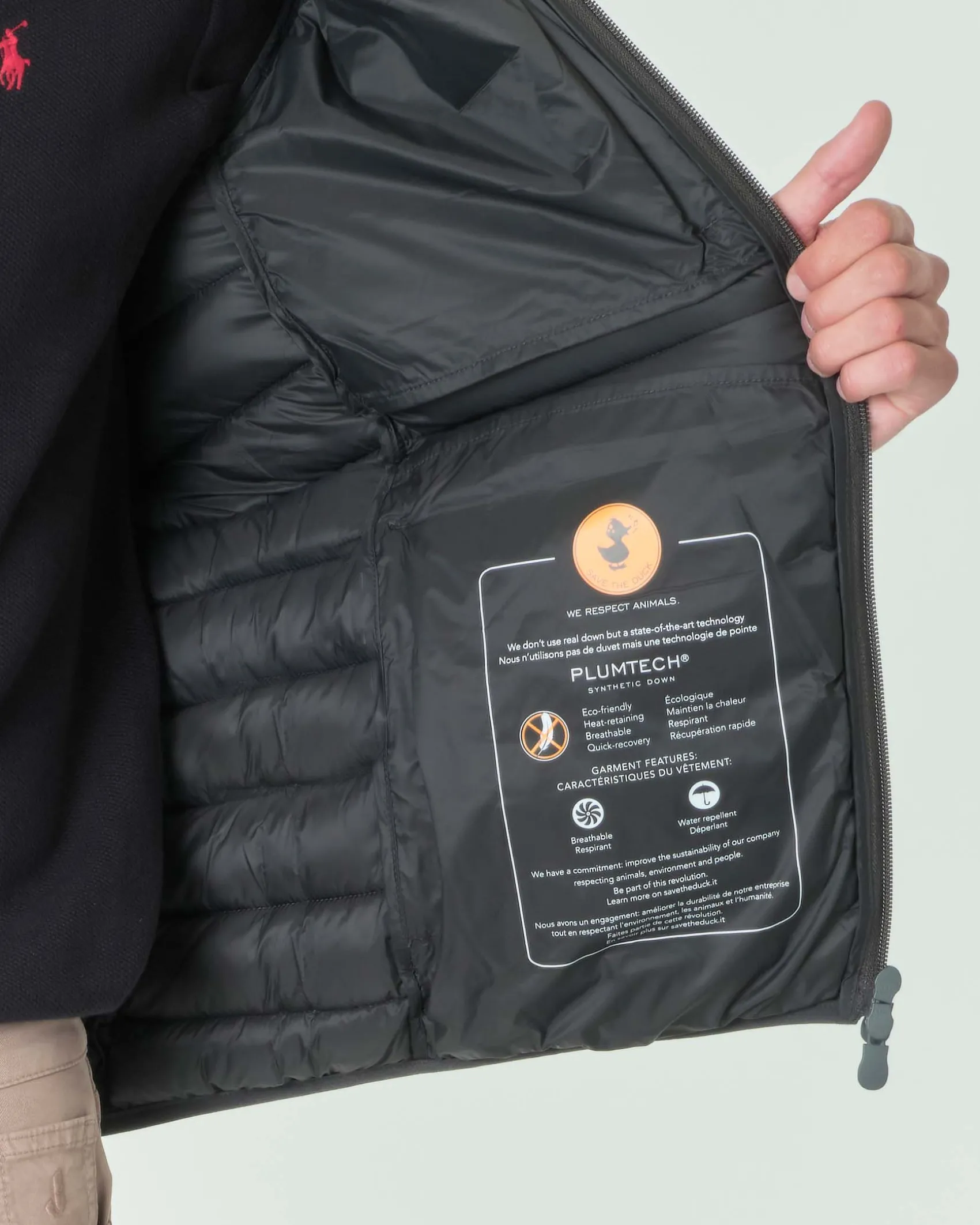 Piumino Save the duck verde militare opaco imbottito in Plumtech® con cappuccio fisso