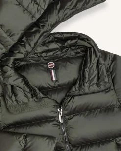 Piumino verde militare Colmar Originals imbottito in piuma naturale in tessuto effetto cangiante con cappuccio